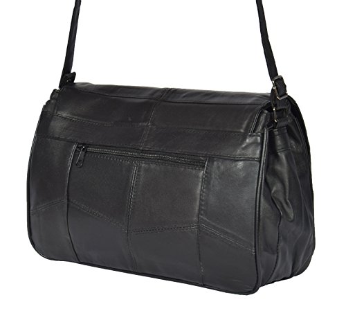 Real Leather Large Cross Body Messenger Shoulder Bag Black