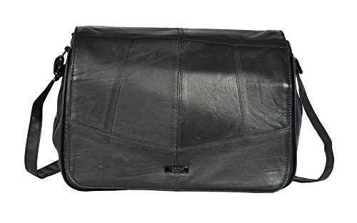 Real Leather Large Cross Body Messenger Shoulder Bag Black