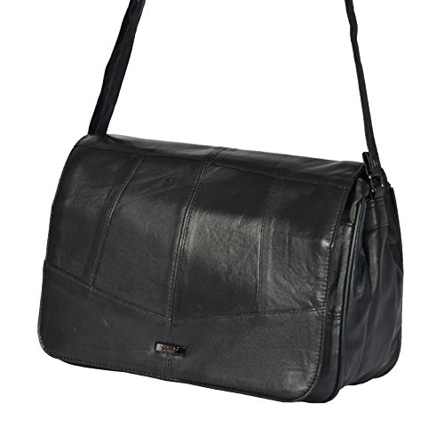 Real Leather Large Cross Body Messenger Shoulder Bag Black