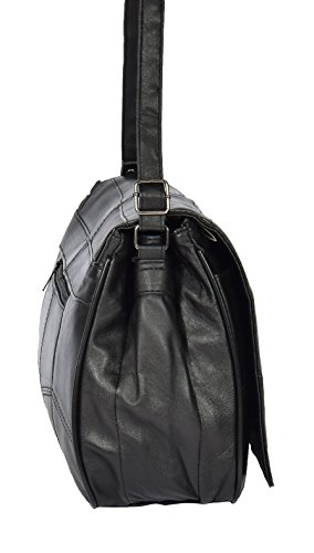 Real Leather Large Cross Body Messenger Shoulder Bag Black