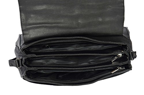 Real Leather Large Cross Body Messenger Shoulder Bag Black