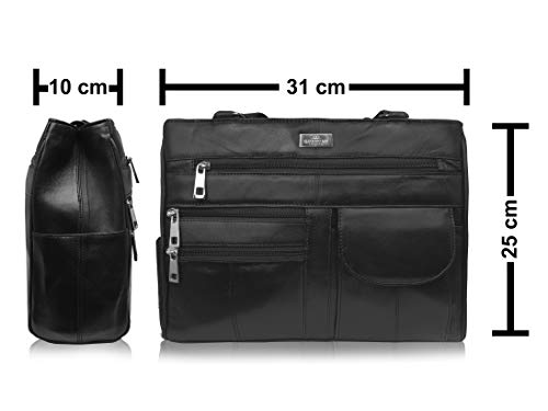 Quenchy London Leather Shoulder Bag - 8 Inner Pockets - Medium Size
