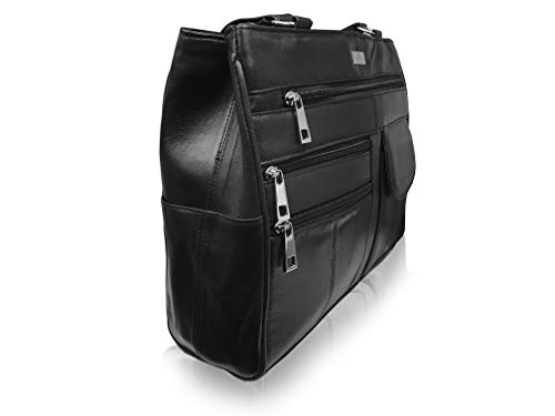 Quenchy London Leather Shoulder Bag - 8 Inner Pockets - Medium Size