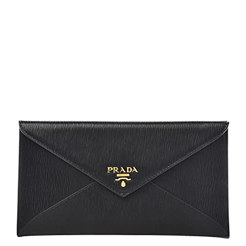 Prada Saffiano Vitello Envelope Clutch Bag in Black
