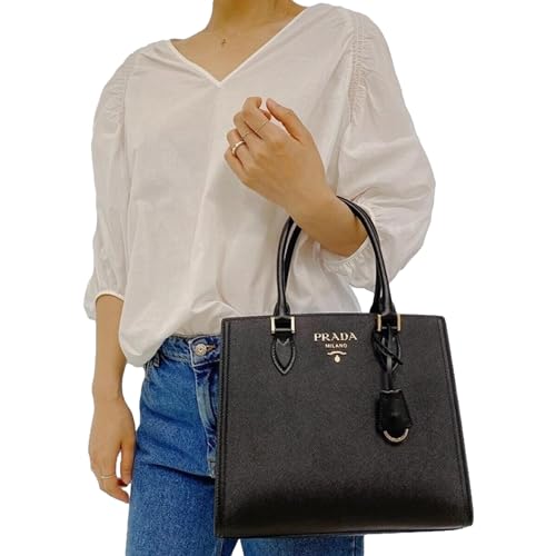 Prada Saffiano Lux Black Medium Satchel Handbag 1BA227