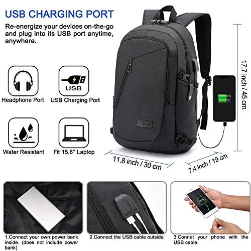USB Charging Anti-Theft Laptop Backpack in Black