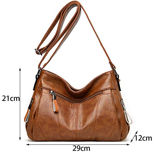 Stylish Leather Crossbody Bag - Multi-Pocket, Adjustable Strap