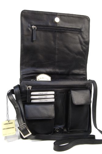 Visconti Black Leather Office Work Messenger Bag