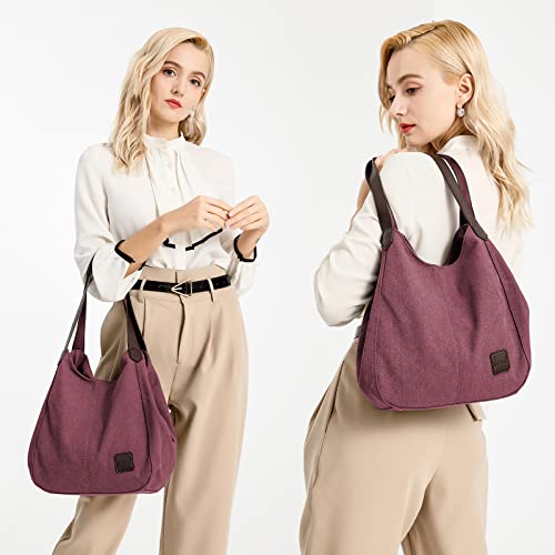 Designer Canvas Hobo Shoulder Bag - Multiple Pockets, Tote Handle