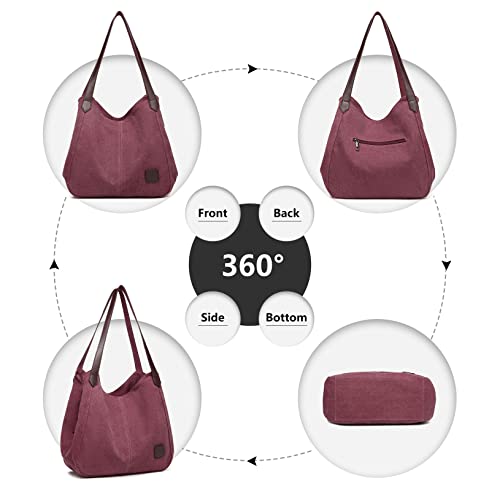 Designer Canvas Hobo Shoulder Bag - Multiple Pockets, Tote Handle