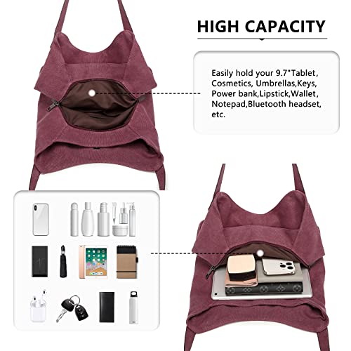 Designer Canvas Hobo Shoulder Bag - Multiple Pockets, Tote Handle