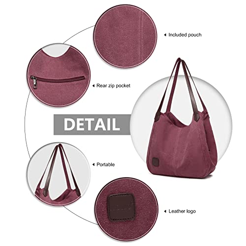 Designer Canvas Hobo Shoulder Bag - Multiple Pockets, Tote Handle