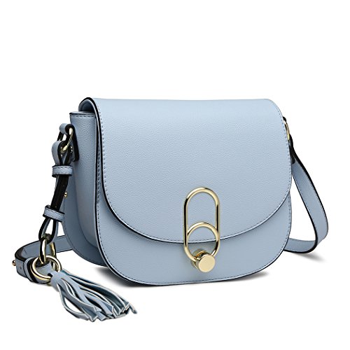 Modern Designer Cross Body Bag with Tassel (Blue)