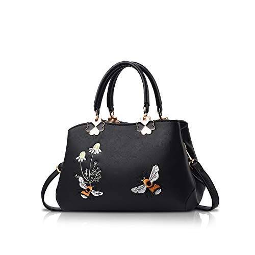 Nicole&Doris Retro Crossbody Bag Black Bee Embroidered Design
