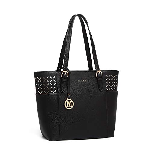 Miss Lulu Laser Cut Out Shoulder Bag in Black