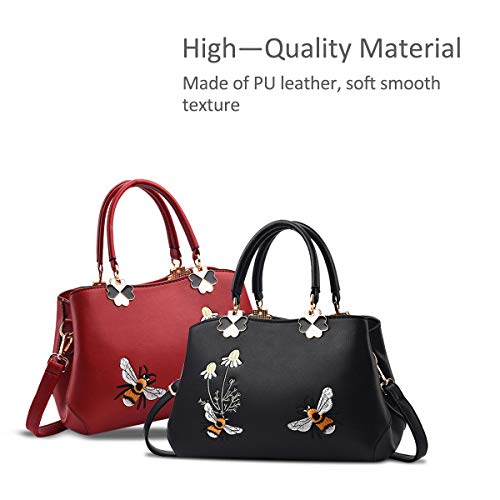 Nicole&Doris Retro Crossbody Bag Black Bee Embroidered Design