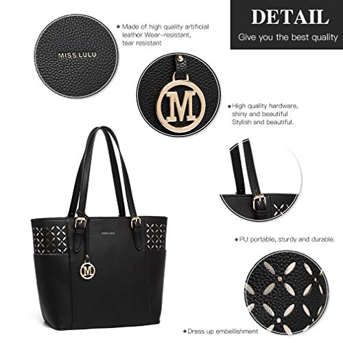 Miss Lulu Laser Cut Out Shoulder Bag in Black