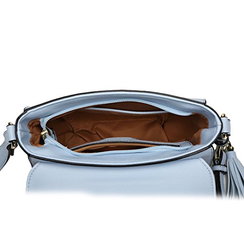 Modern Designer Cross Body Bag with Tassel (Blue)