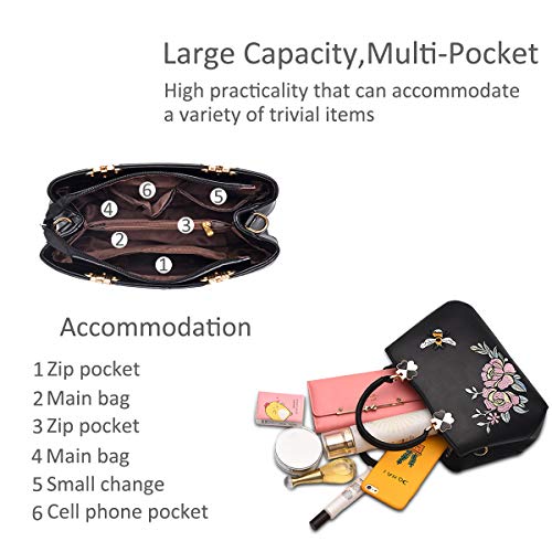 Nicole&Doris Retro Crossbody Bag Black Bee Embroidered Design