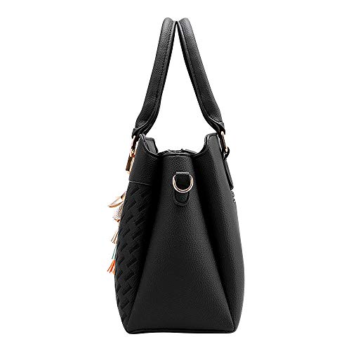 Black PU Leather Designer Handbag Tote Satchel Women