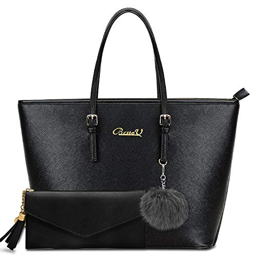 Black Leather Designer Handbag Set for Women