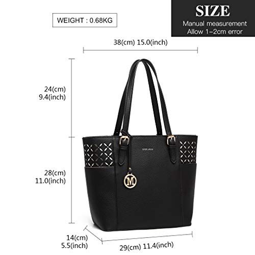 Miss Lulu Laser Cut Out Shoulder Bag in Black