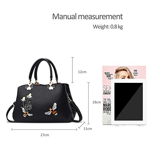 Nicole&Doris Retro Crossbody Bag Black Bee Embroidered Design