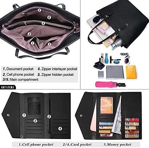 Black Leather Designer Handbag Set for Women