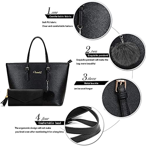 Black Leather Designer Handbag Set for Women