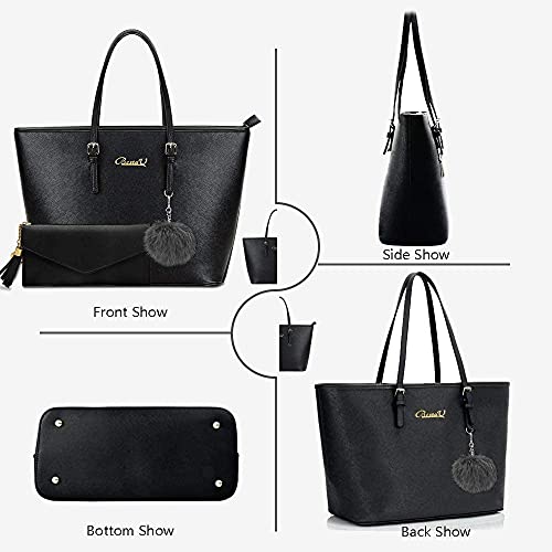 Black Leather Designer Handbag Set for Women