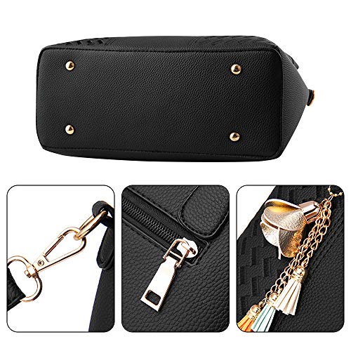 Black PU Leather Designer Handbag Tote Satchel Women