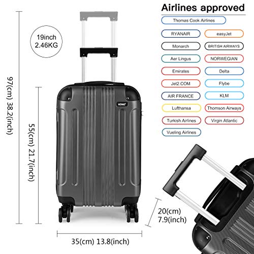 Kono Grey Designer Hard Shell Cabin Luggage Suitcase