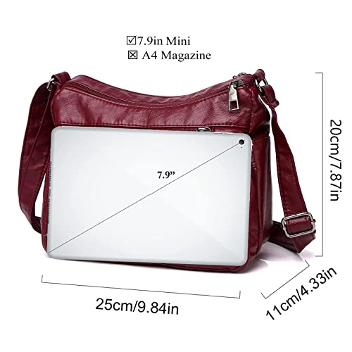 Hanaso Damen PU-Leder Schultertasche Handtasche Crossover weinrot