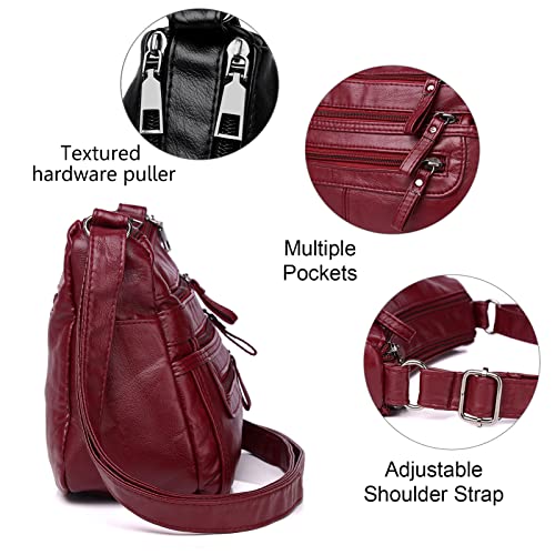 Hanaso Damen PU-Leder Schultertasche Handtasche Crossover weinrot