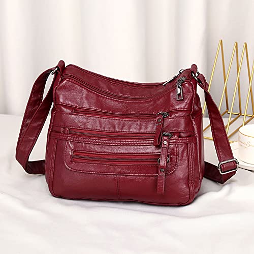 Hanaso Damen PU-Leder Schultertasche Handtasche Crossover weinrot