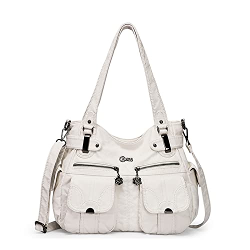 White PU Leather Large Crossbody Hobo Satchel Purse