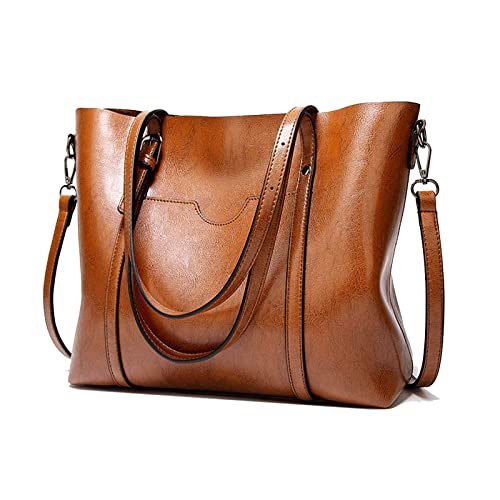 Brown Vintage Leather Tote Shoulder Cross-Body Handbag