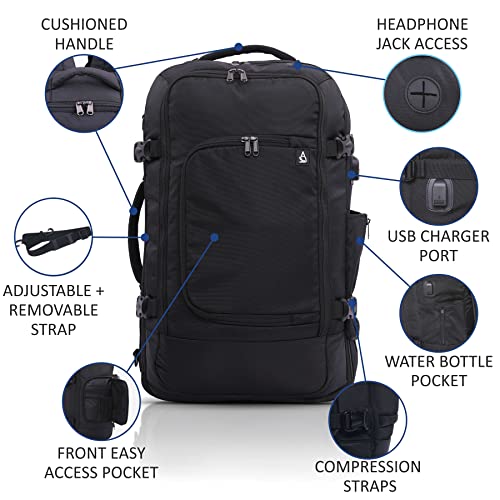 Aerolite 39L Cabin Backpack for 15” Laptop, Black