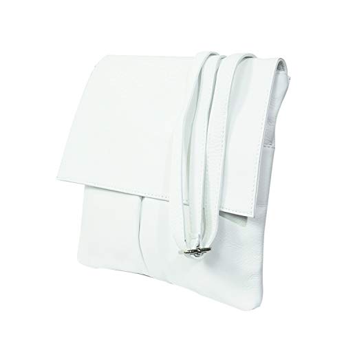 Genuine Soft Italian Leather Vera Pelle Double Pocket Light weight Cross Body Messenger bag. (White)