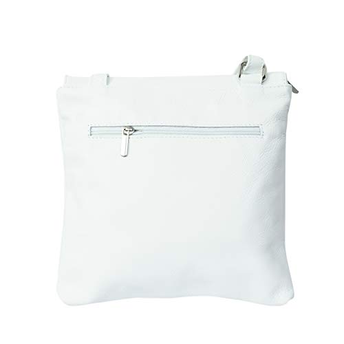 Genuine Soft Italian Leather Vera Pelle Double Pocket Light weight Cross Body Messenger bag. (White)