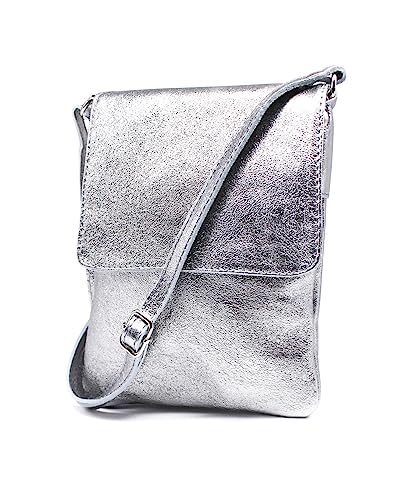 Kitise Women's Genuine Leather Crossbody Shoulder Bag, Silver