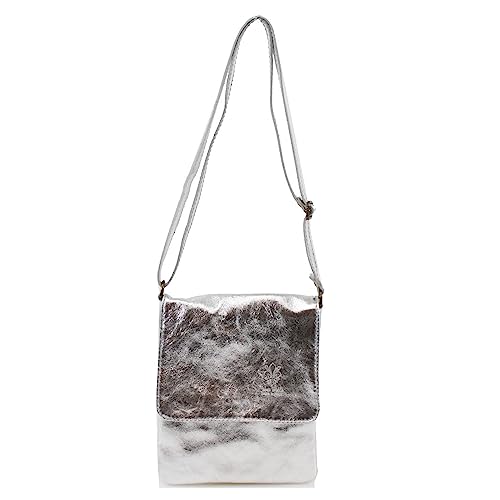 Kitise Women's Genuine Leather Crossbody Shoulder Bag, Silver
