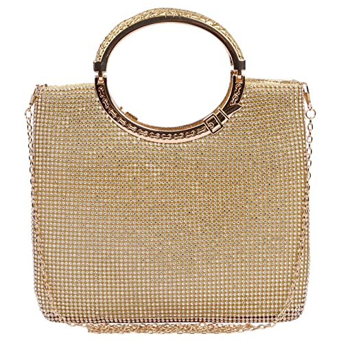 Gold Rhinestone Crystal Evening Clutch Bag for Parties