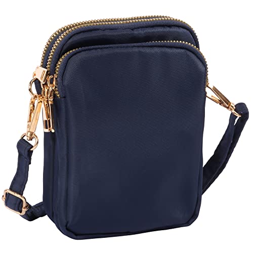 Navy Blue Nylon Crossbody Handbag for Women, 3 Layers