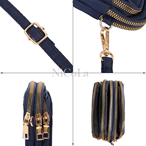 Navy Blue Nylon Crossbody Handbag for Women, 3 Layers