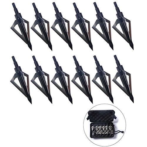 PG1ARCHERY 12pk 3 Blade Hunting Broadheads with Case