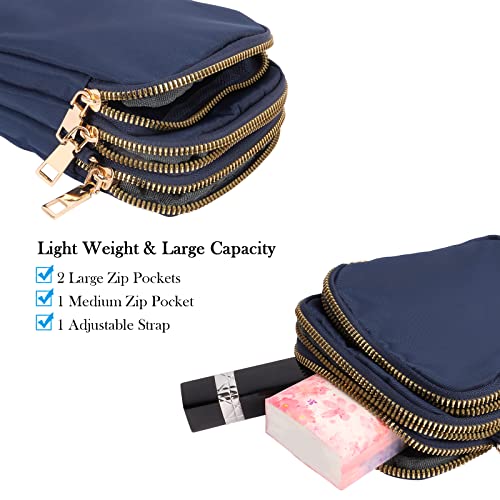 Navy Blue Nylon Crossbody Handbag for Women, 3 Layers