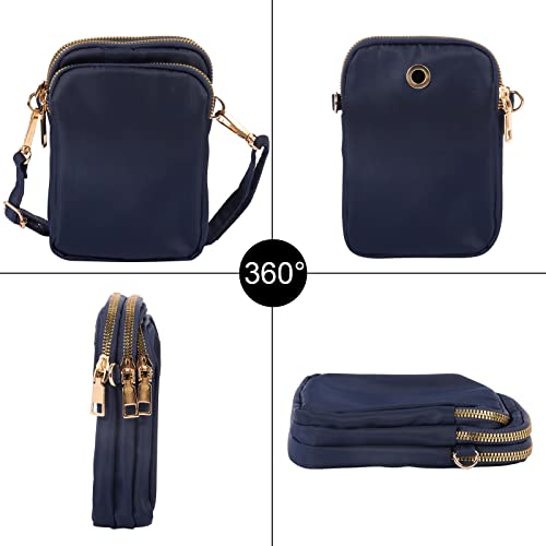 Navy Blue Nylon Crossbody Handbag for Women, 3 Layers