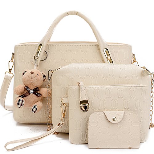 FiveloveTwo Womens 4Pcs Designer Handbag Set in Beige