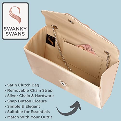 SwankySwans Chantel Satin Gold Evening Clutch Bag